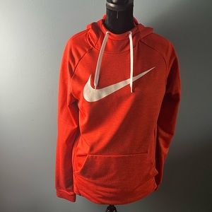 NIKE DRI-FIT (Mens M) ORANGE & WHITE Mock Neck Pullover Hoodie Hooded Sweatshirt